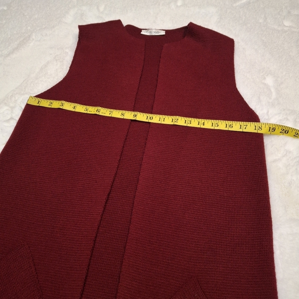 Cocogio Open-Front Sleeveless Pocket Merino Wool Maroon Long Vest Sweater Medium - Picture 13 of 16